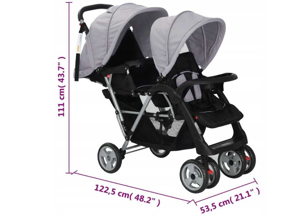 Podwójny Wózek spacerowy dla bliźniaków szary bliźniaczy dla w osób 2