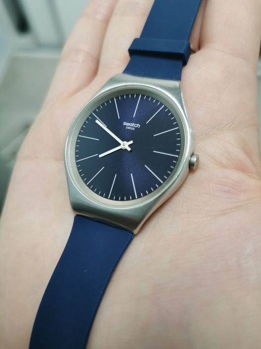 Zegarek swatch skin irony super stan srebrny granatowy