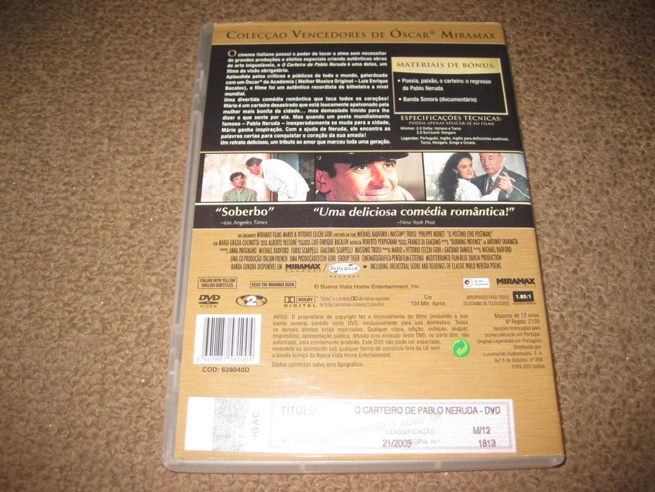 DVD "O Carteiro de Pablo Neruda" com Massimo Troisi/Raro!