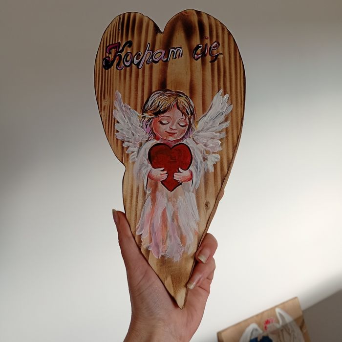 Anioł ręcznie malowany obraz na drewnie