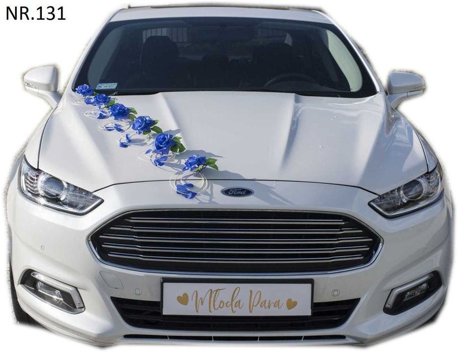 Chabrowa niebieska dekoracja na Twój pojazd weselny pod kościół 131