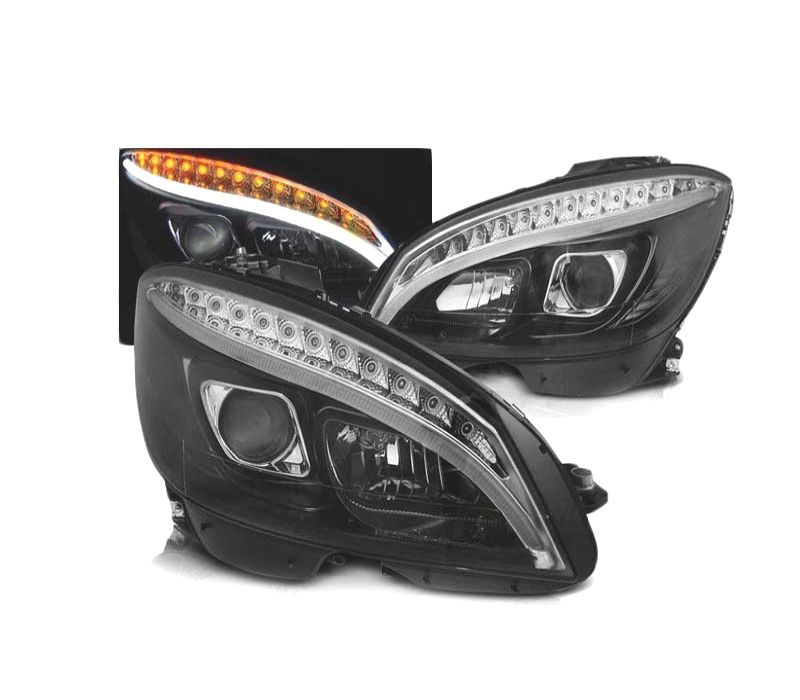 FARÓIS MERCEDES W204 07-10 TUBO DE LUZ LED NEGROS