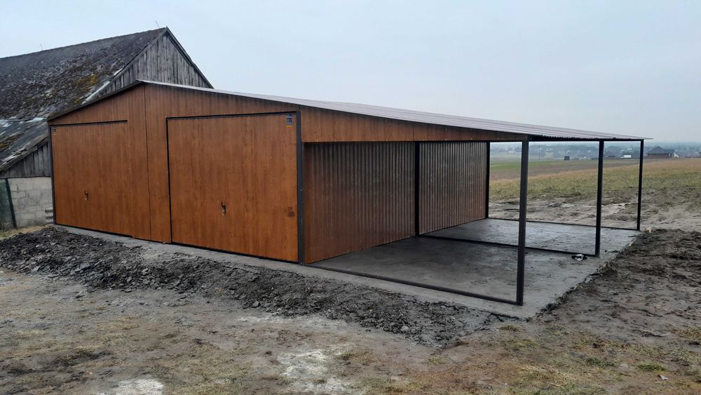 garaż blaszany 7x5 złoty dąb +3m wiata