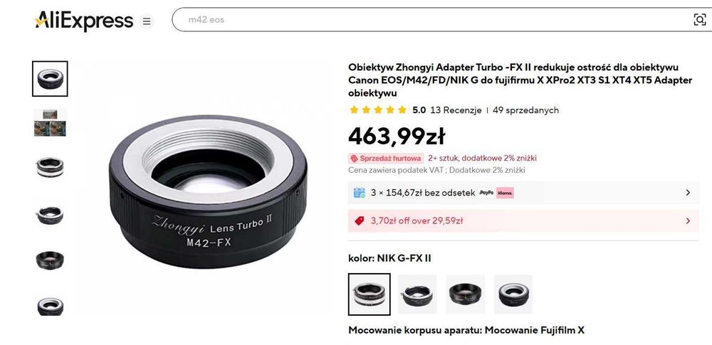 Adapter SpeedBooster Zhongyi  Turbo II M42-Fujifilm efekt Full Frame