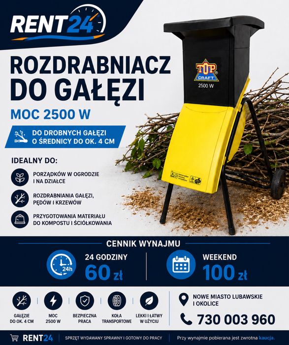 Rozdrabniacz do gałęzi 2500 W – wynajem