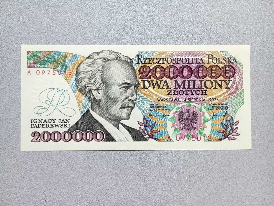 Banknot 2000000 zł 1992  - A -  z Błędem  st. UNC