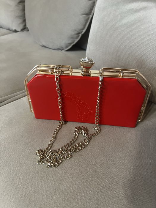 Жіноча сумка вечірня, штучна шкіра, червона з золотим, стан нової