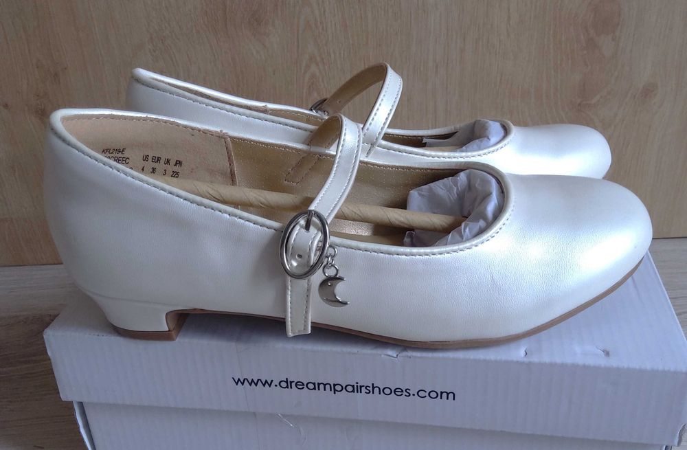 Dream Pairs baleriny sandały dziewczęce Mary Jane Ivory perłowe r. 36