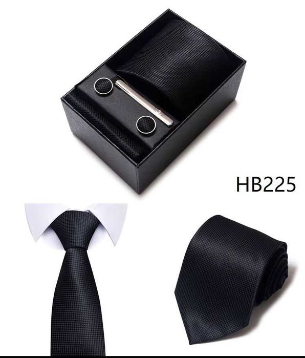 Elegancki Biznesowy Zestaw Krawat Poszetka Spinki HB225