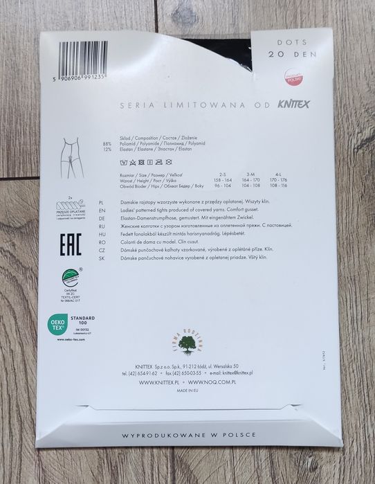 Rajstopy damskie czarne w kropki Noq 20 den 4 L nowe