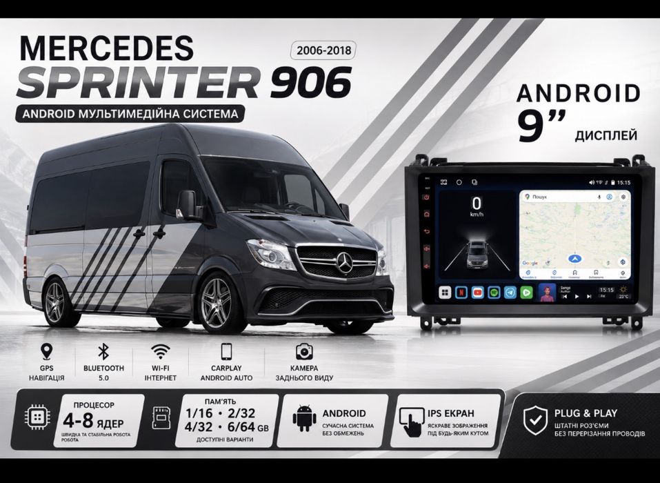 Автомагнітола Меrsedes Sprinter 906, Vito, A-B classe, VW Crafter,