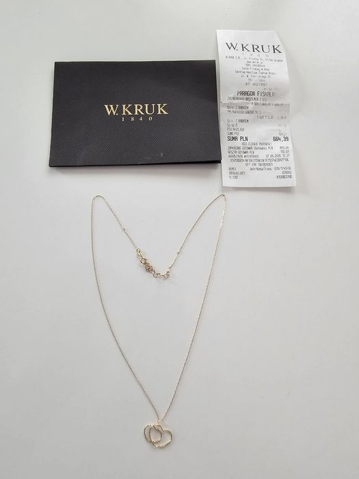 Łańcuszek złoty W.KRUK próba 585 dwa serca 50.5 cm, komplet