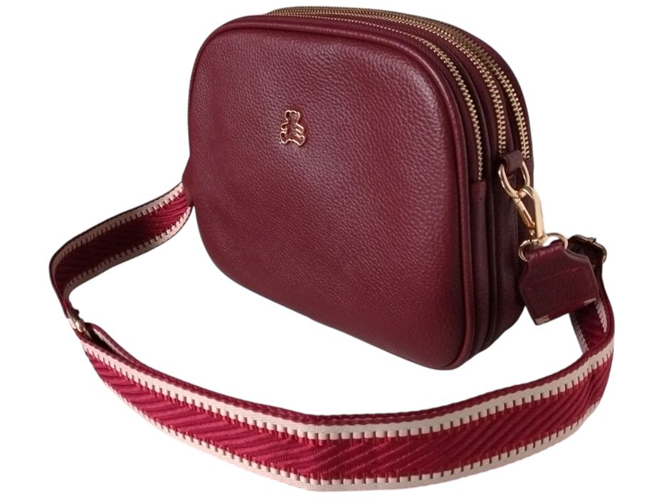 Mała Listonoszka Damska Bordowa na Ramię, Miejska Torebka 3 Komory