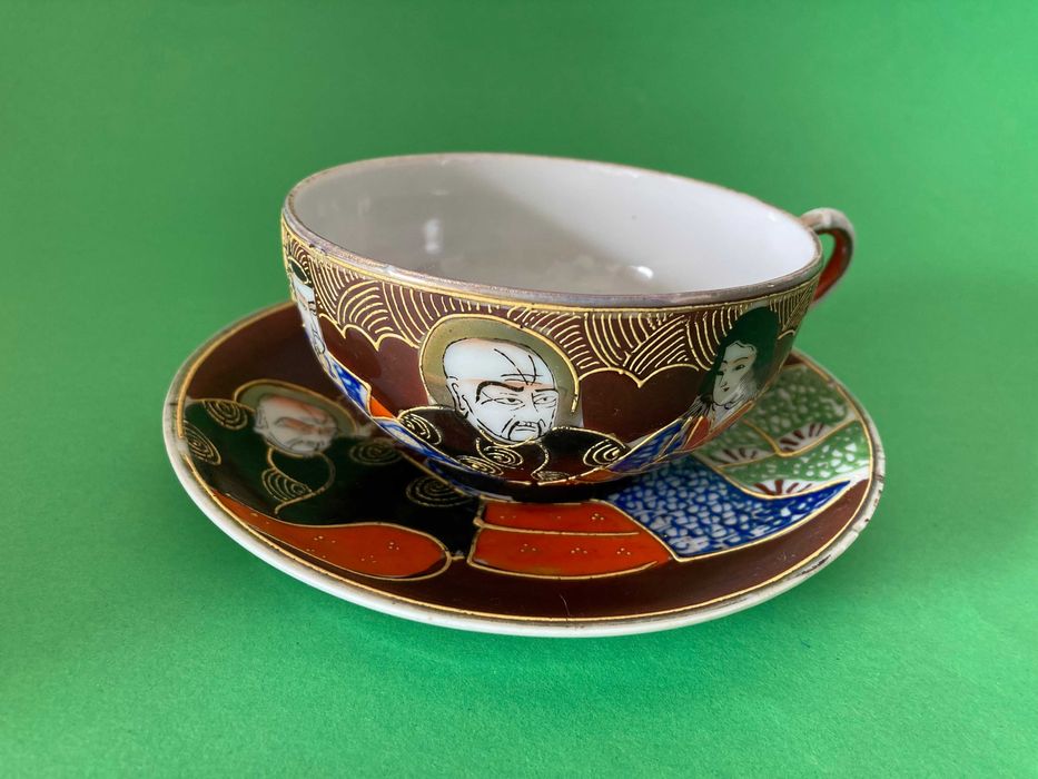Chávena e pires porcelana casca de ovo estilo Satsuma Japan Antiga