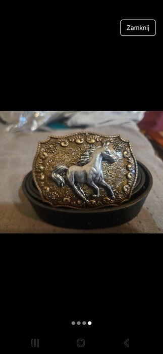 Nowy Pasek kowbojski metalowa klamra 120.cm zdobiony na całej długości