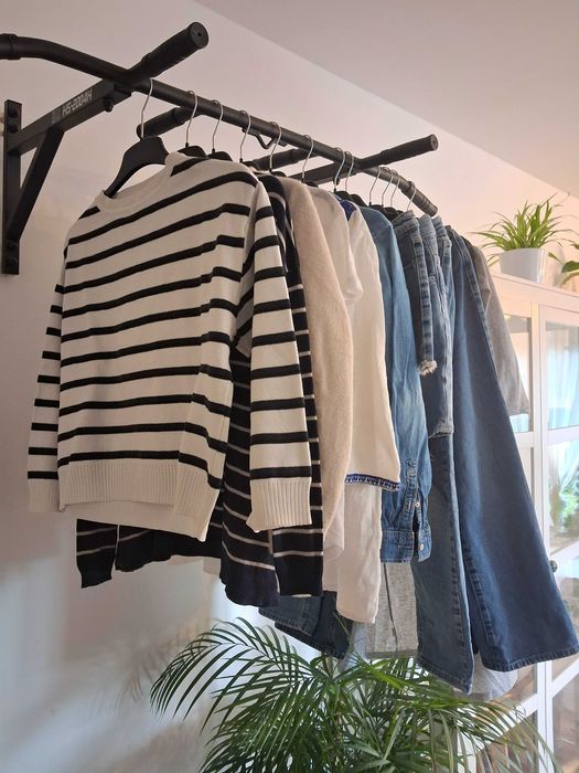 Mix paka zestaw ubrań Zara H&M 34 XS petite pants blue jeans 90's styl