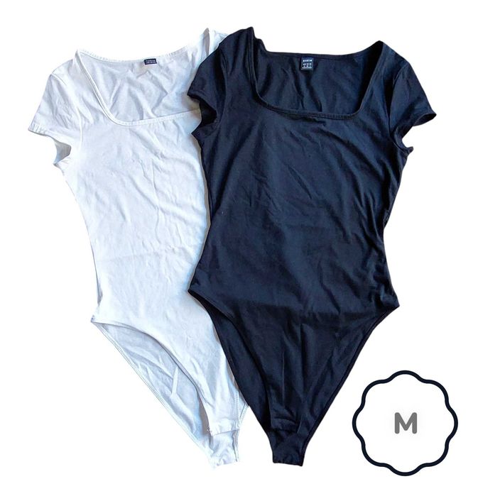 2 Shein Bodysuits in White and Black, Brand New