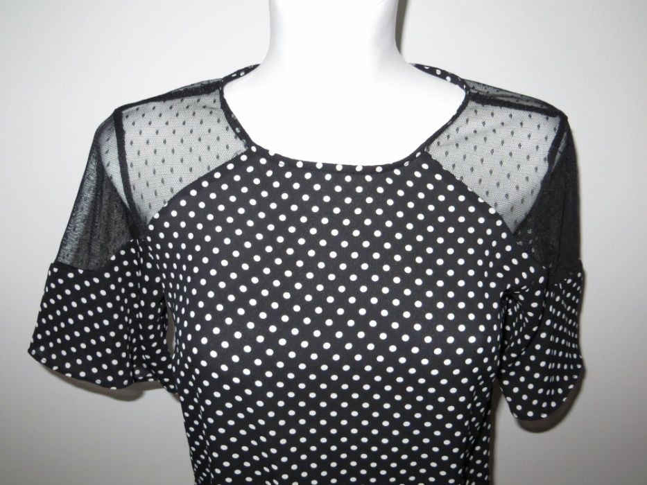 Bluzka w grochy groszki z koronką 36 czarna