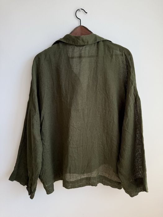Zielona khaki lniana koszula Massimo Dutti 100 % len