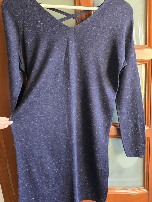 Granatowa sukienka sweter, Etam, S, srebrna nitka