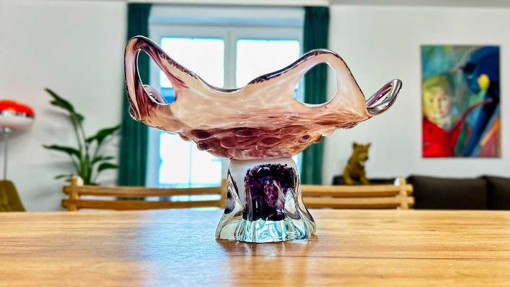 Patera misa na stopce 28cm szkło czeskie PRL Vintage styl Murano