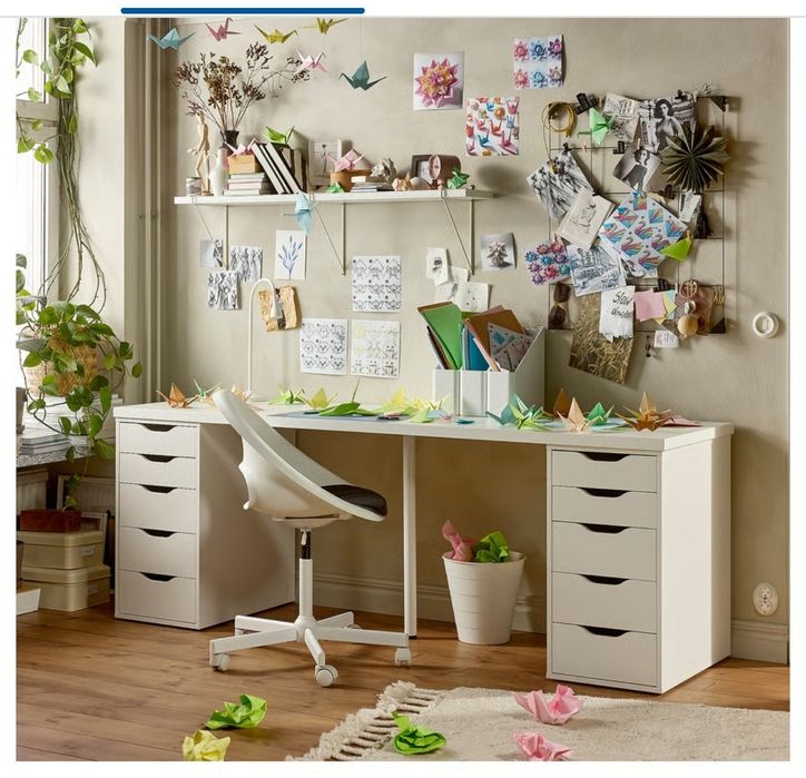 Biurko 3m, 2 szafeczki Alex Ikea, blat od stolarza, nóżka