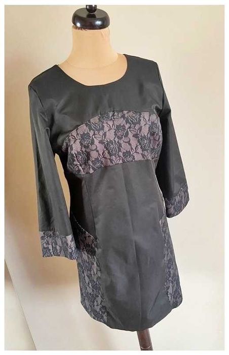Fable 42 44 xxl sukienka midi koronka dlugie rekawy +size czarna