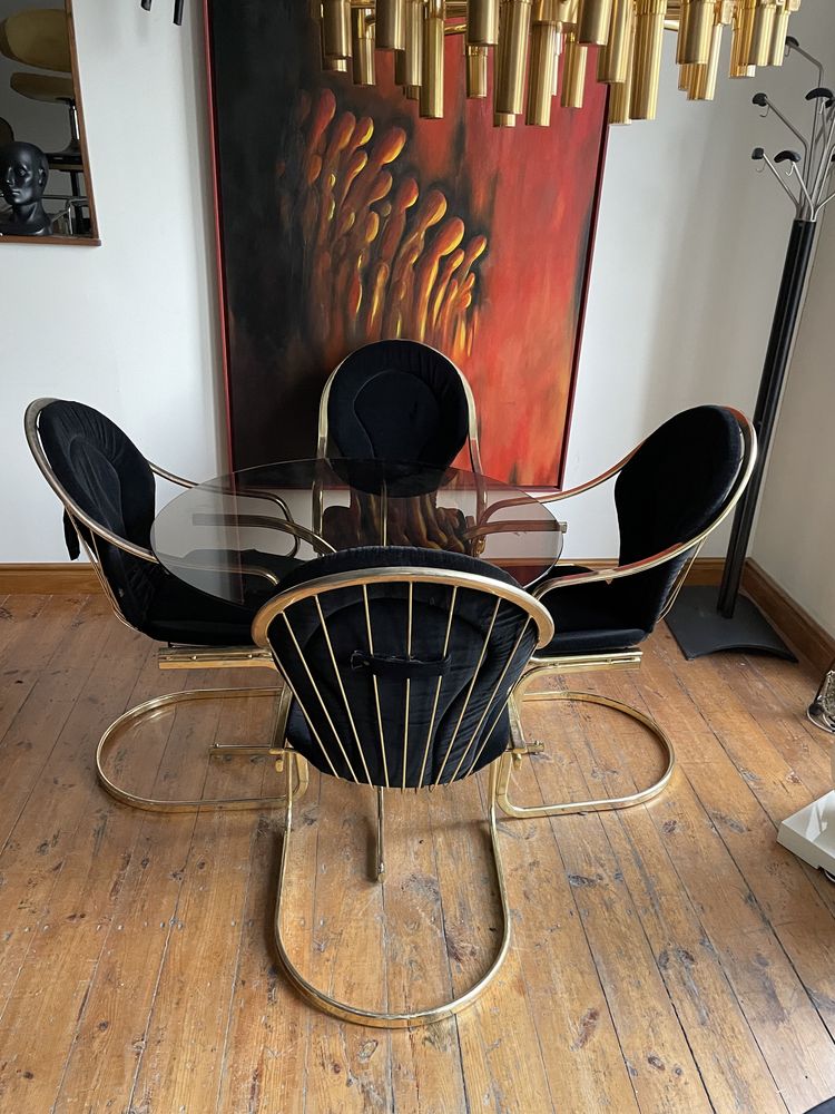 Gastone Rinaldi Mid century modern stół + 4 krzesła mosiądz