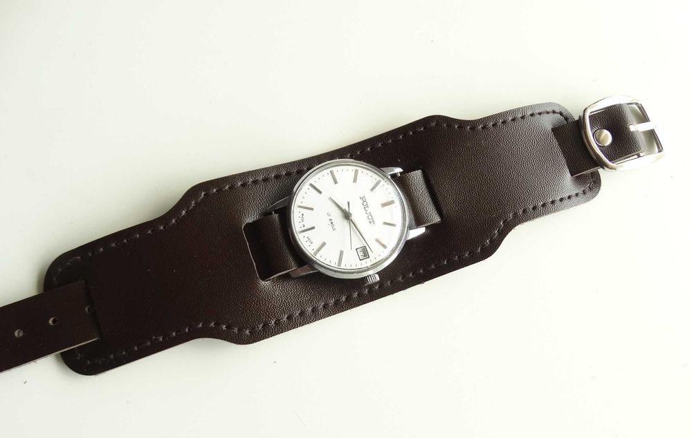 Skórzana bransoletka opaska na nadgarstek brązowa do zegarka vintage