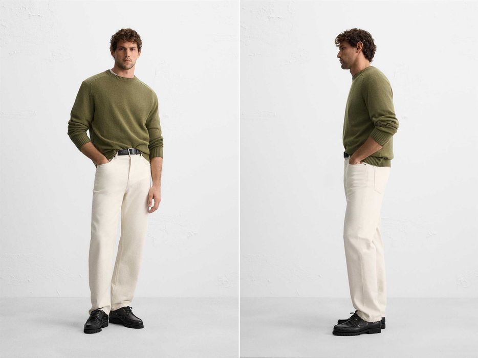 Zara чоловічий зелений текстурований светр із вовною