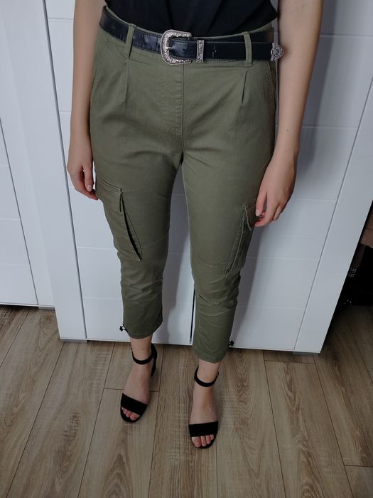 spodnie khaki z wysokim stanem cargo bojówki S house z kieszeniami