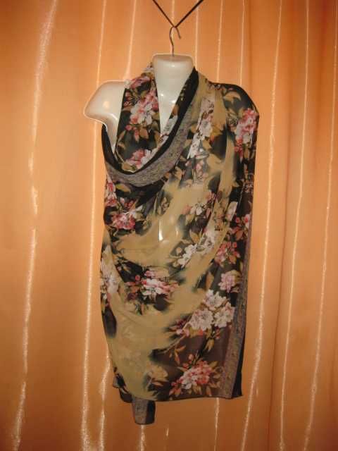 легкий парео шарф шаль платок накидка темний чорний шифоновий