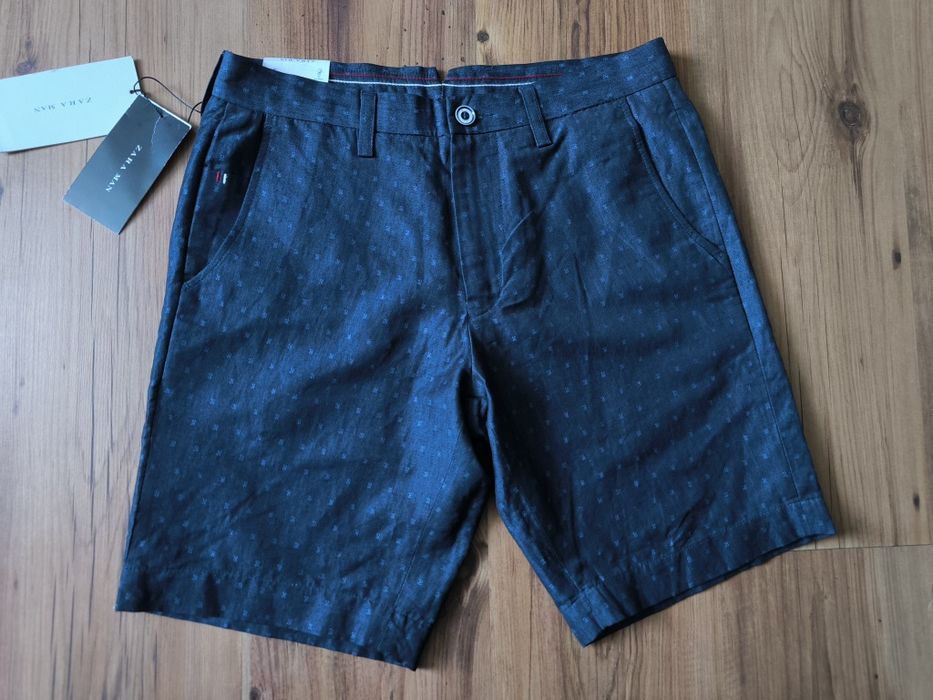 Zara Man Szorty męskie Lniane Chino 39 Bawełna wiskoza granatowe wzór połysk