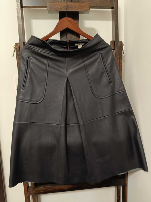 48- 50 р L , 67 см темно синяя юбка из искусственной утеплённой кожи