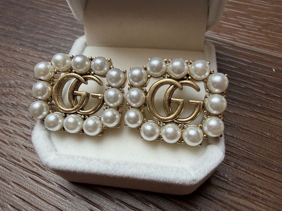 Kolczyki Gucci stare złoto z perełkami