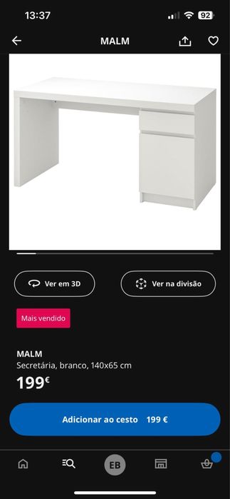 MALM secretária 140cm x 65cm