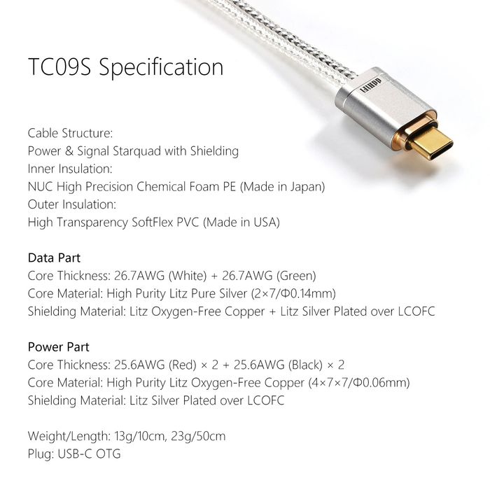 ddHiFi TC-09S USB-C to USB-C OTG cable 10 cms