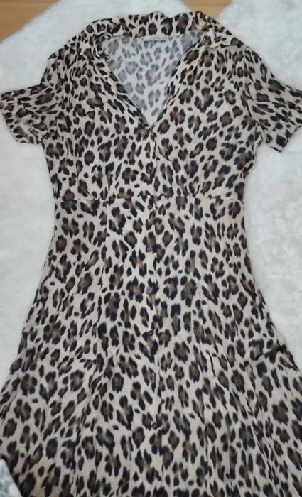 Vestido leopardo comprido Mango XS
