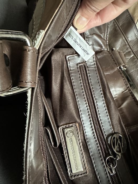 M Genuine leather sliczna torba skorzana z wlosiem