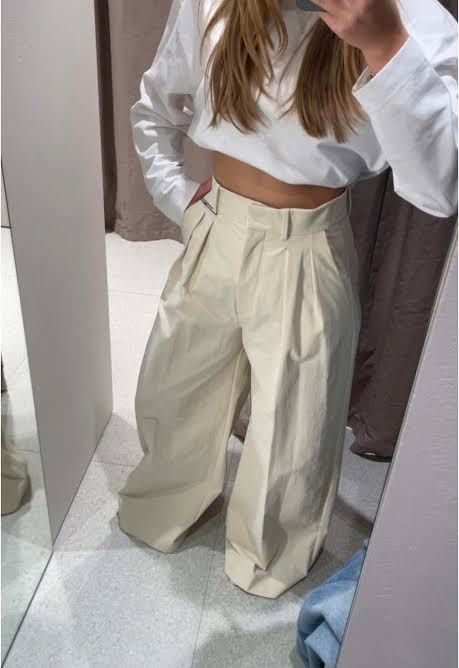 Брюки штани з защіпами білі ZARA