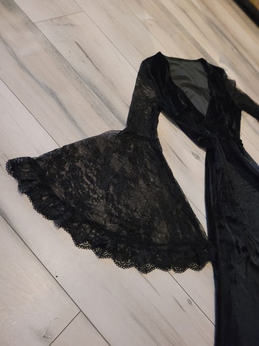 Nowa długa czarna gotycka aksamitna sukienka Alternativ gothic