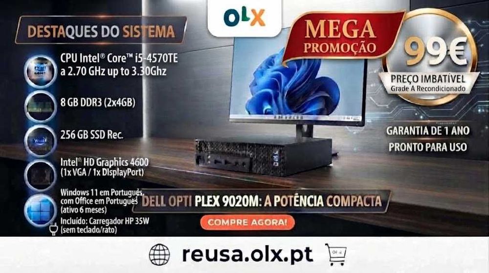 Mega Promoção Mini PC Dell 9020m 4ªGen. | i5-3.30Ghz | 8G-DDR3 | SSD 256GB | W11Pt