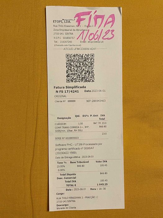 Compressor de ar FIMA com correia 50lts 3HP com mangueira 15 metros