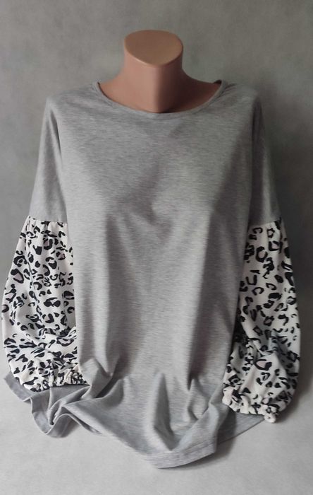 Bluza damska dresowa szara długi rękaw we wzory