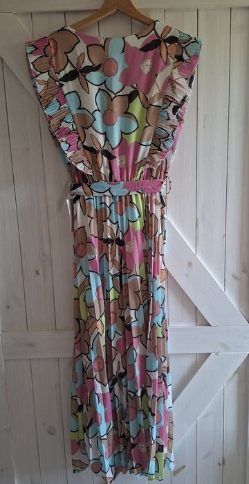 Sukienka midi M 38 kwiaty plisowana