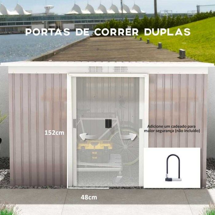 Abrigo de Jardim em Aço Galvanizado 280x130x172 cm