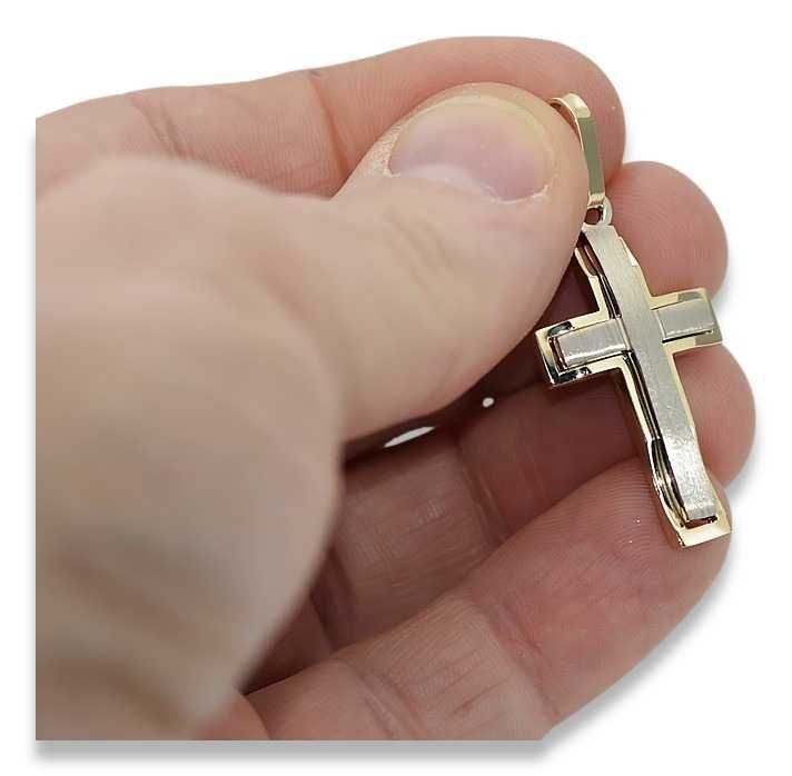 Złoty krzyż Katolicki zawieszka Jezus żółte białe złoto ctc095yw B