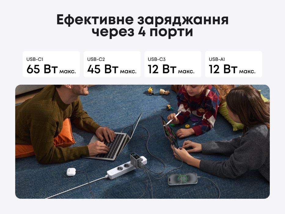 Зарядний пристрій Anker GaN 140W. Євро вилка. 240W Кабель. Нова