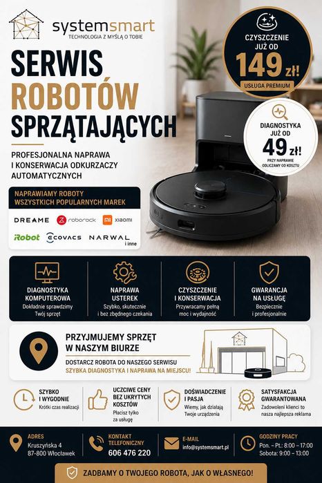 Serwis robotów sprzątających – naprawa, diagnostyka i czyszczenie