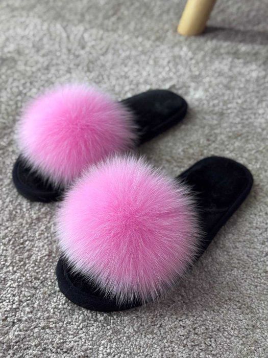 Тапки тапочки капці з хутром паркетні паркетки с пушком песцом с мехом